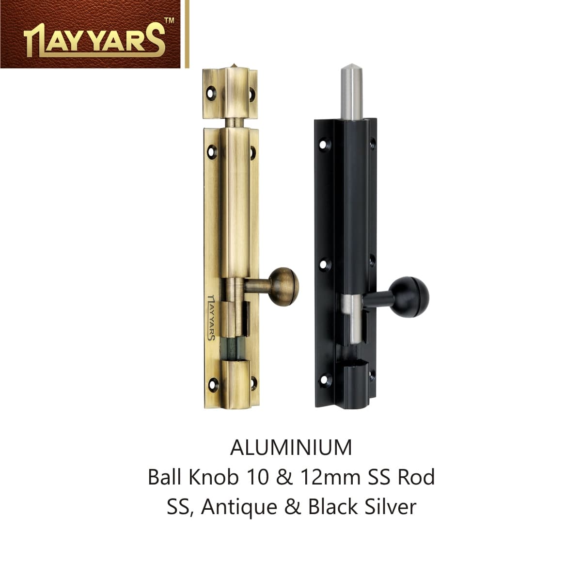 Aluminium Ball Knob 10 & 12mm SS Rod SS, Antique & Black Silver